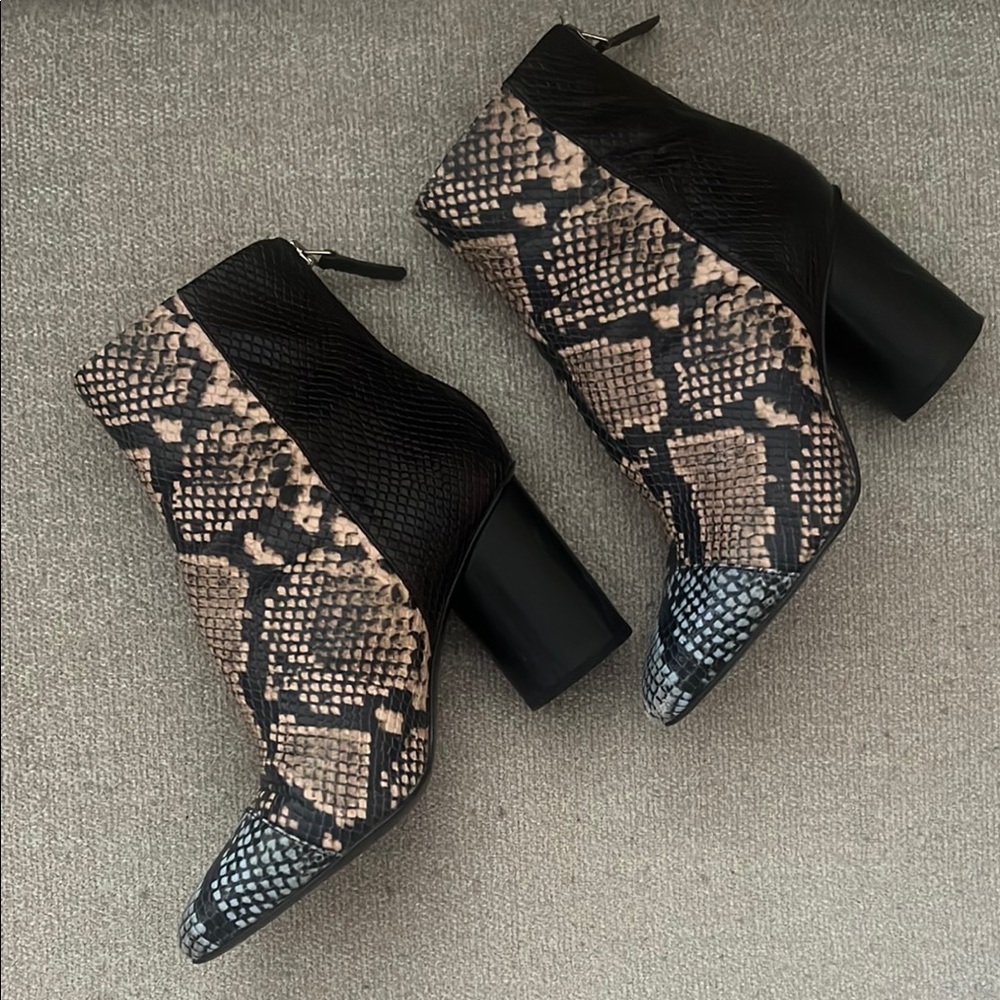 Nine West Black and Tan Ankle Boots with Block Heel